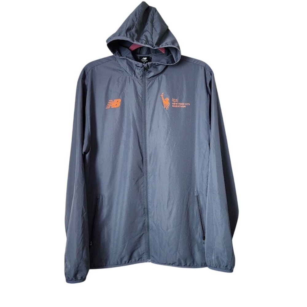 NEW BALANCE TCS NYC Marathon Windcheater Jacket Gray Orange Full Zip Small S